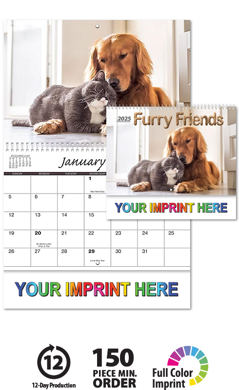2021 Furry Friends Calendar 10 3 8 X 17 7 8 Customized Spiral Bound Drop Ad Imprint Business Calendars furry calendar 2021