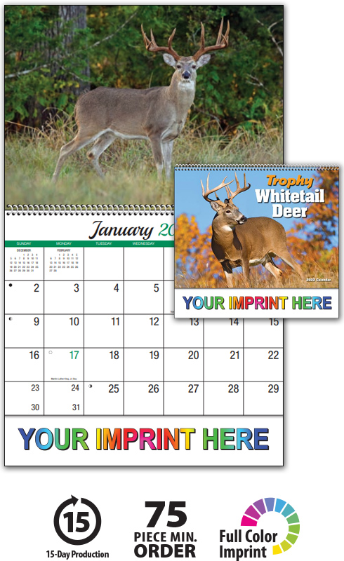 2022 Trophy Whitetails Spiral Wall Calendar 10 7 8 X 18 Promotional Spiral Bound Drop Ad Imprint Marketing Calendar 2022 Whitetail Deer Calendar