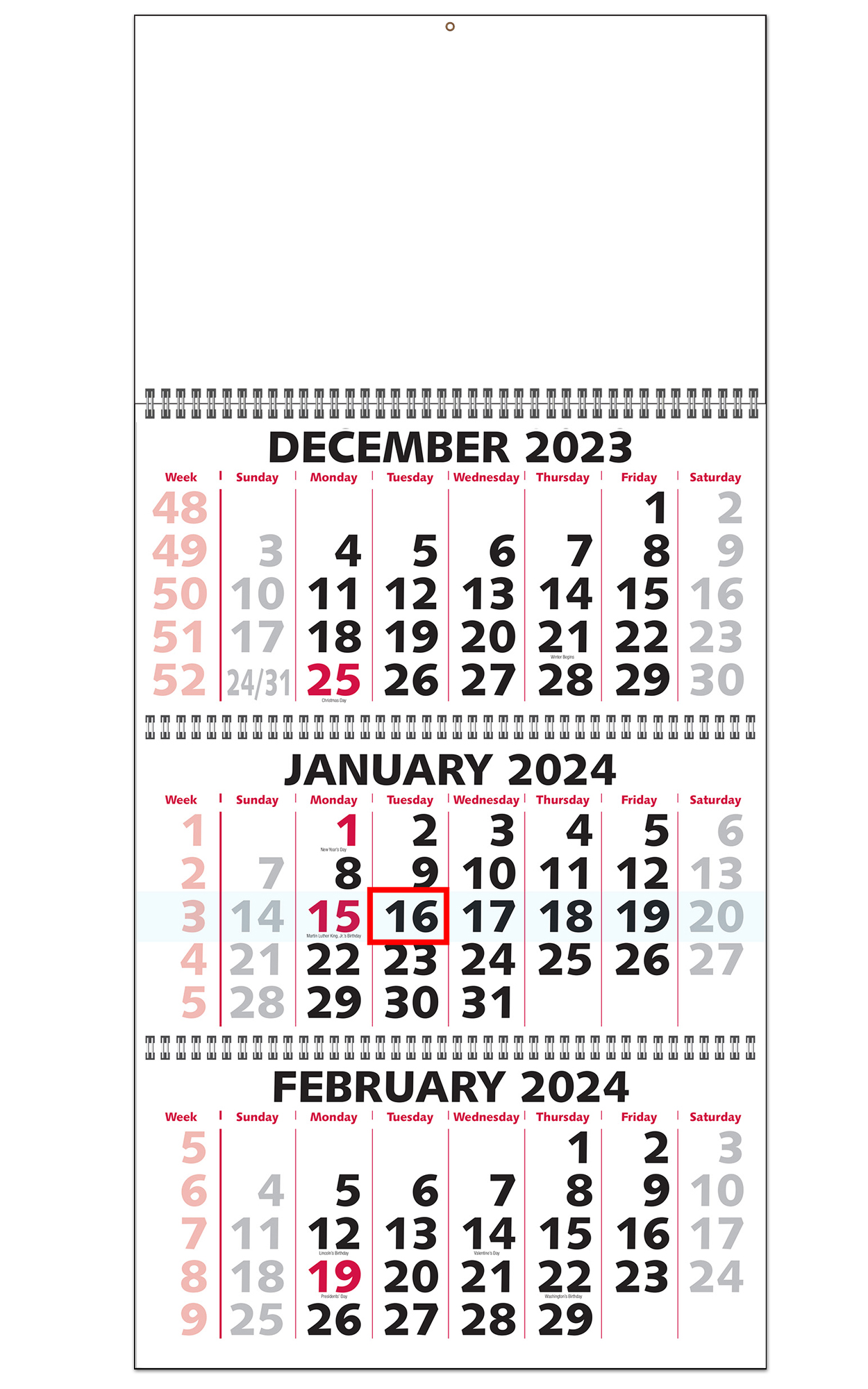 Three Month View / Four Panel Calendar, Wire-O Bound (13x27-3/4) - Deluxe |  ValueCalendars.com