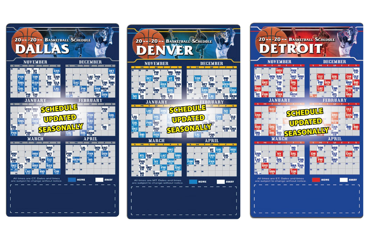 2017 Pro Basketball Schedule (Large) Calendar 4" x 7" Customized Team Schedules