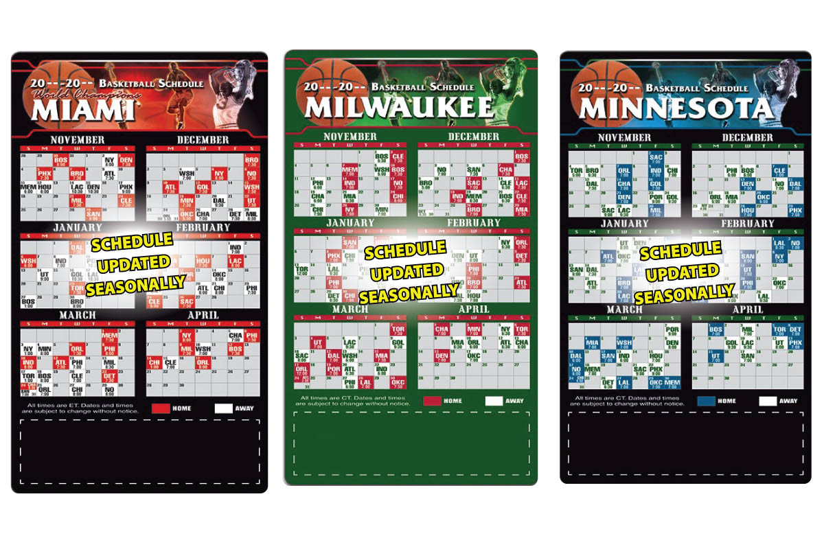 2017 Pro Basketball Schedule (Large) Calendar 4" x 7" Customized Team Schedules