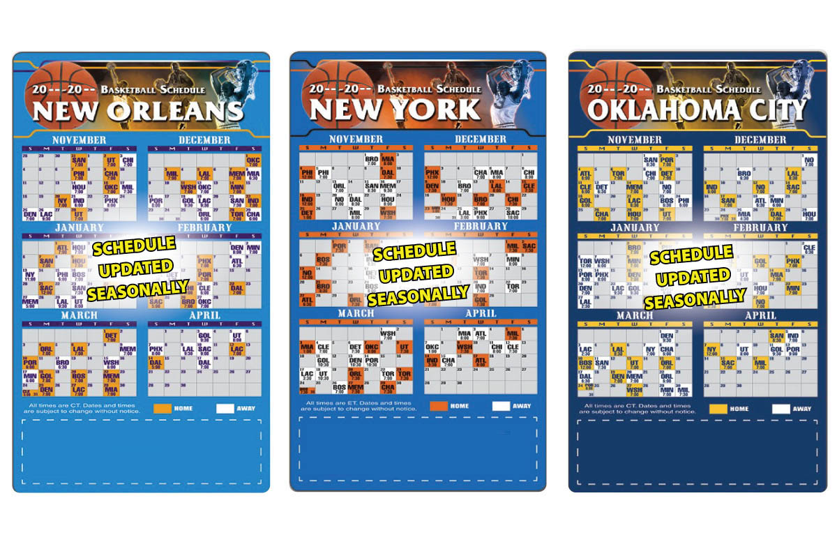 2017 Pro Basketball Schedule (Large) Calendar 4" x 7" Customized Team Schedules