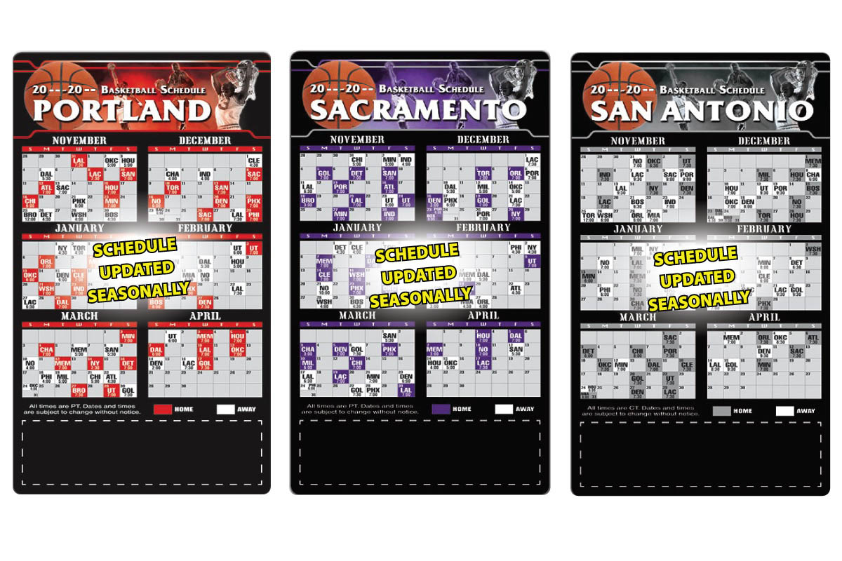 2017 Pro Basketball Schedule (Large) Calendar 4" x 7" Customized Team Schedules