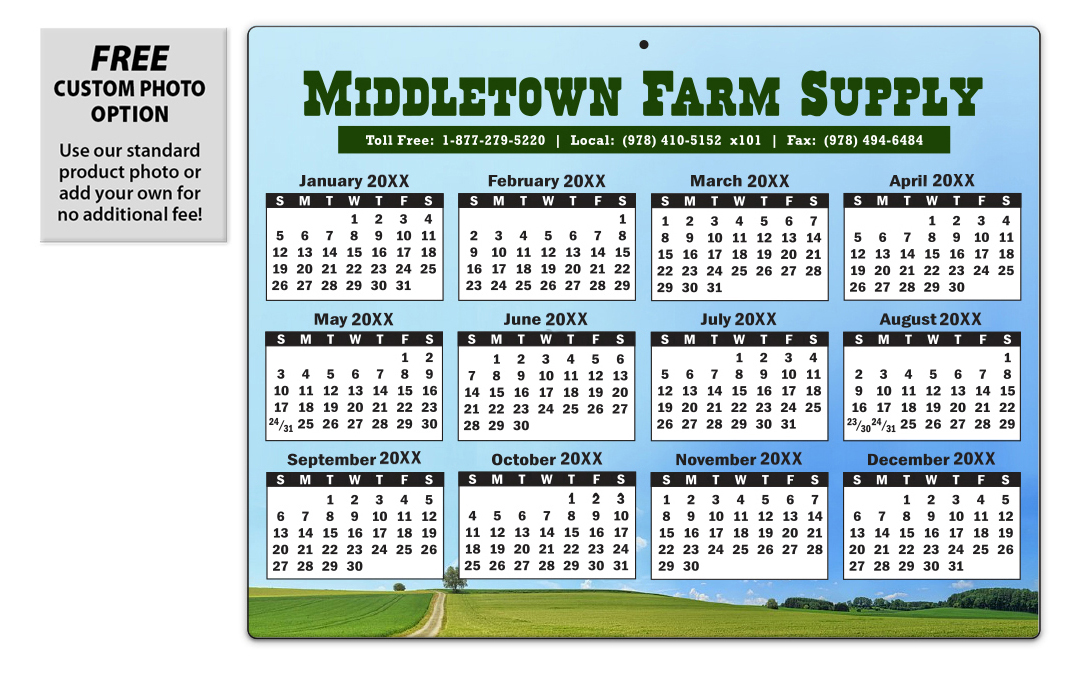 Laminated Card Calendar, 8.5 x 11 Landscape