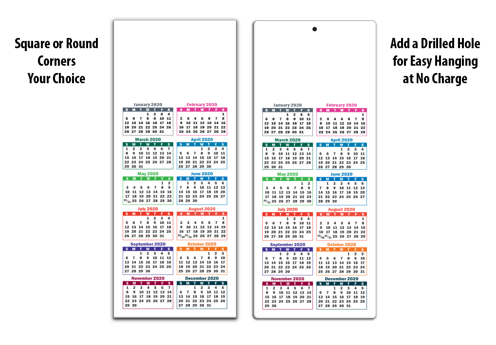 Laminated Card Calendar, 3.5 x 8.5 (Colors)