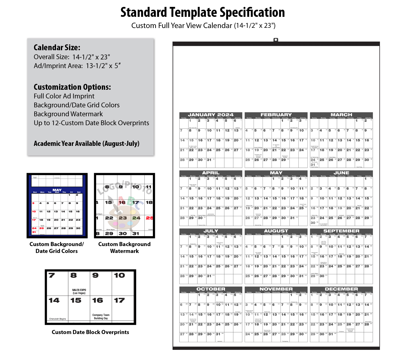 Custom Full Year View Calendar, Small (141/2x23)