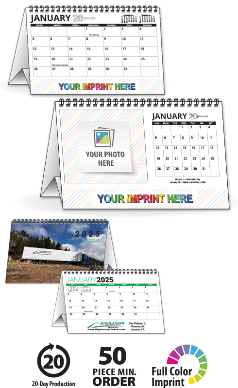 Custom Desk Tent Calendar (8.5x5.5, 12-Sheet) | ValueCalendars.com