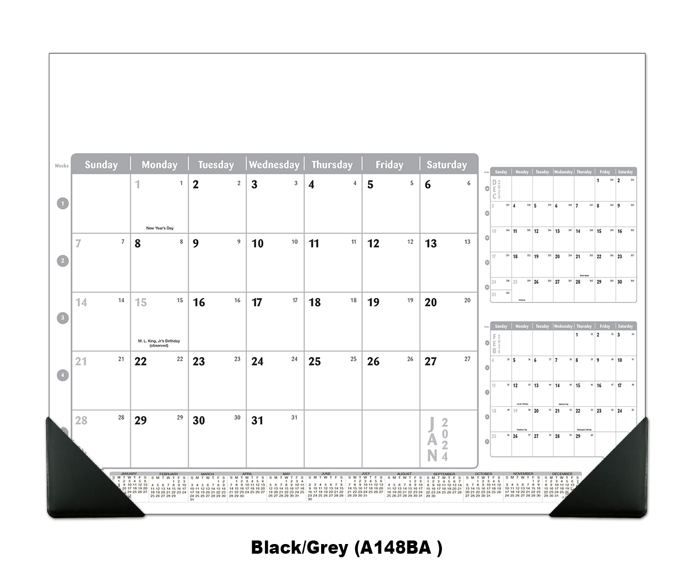 Jumbo Silver Fox Desk Pad Calendar, (3Month View, Top Ad) w/Vinyl