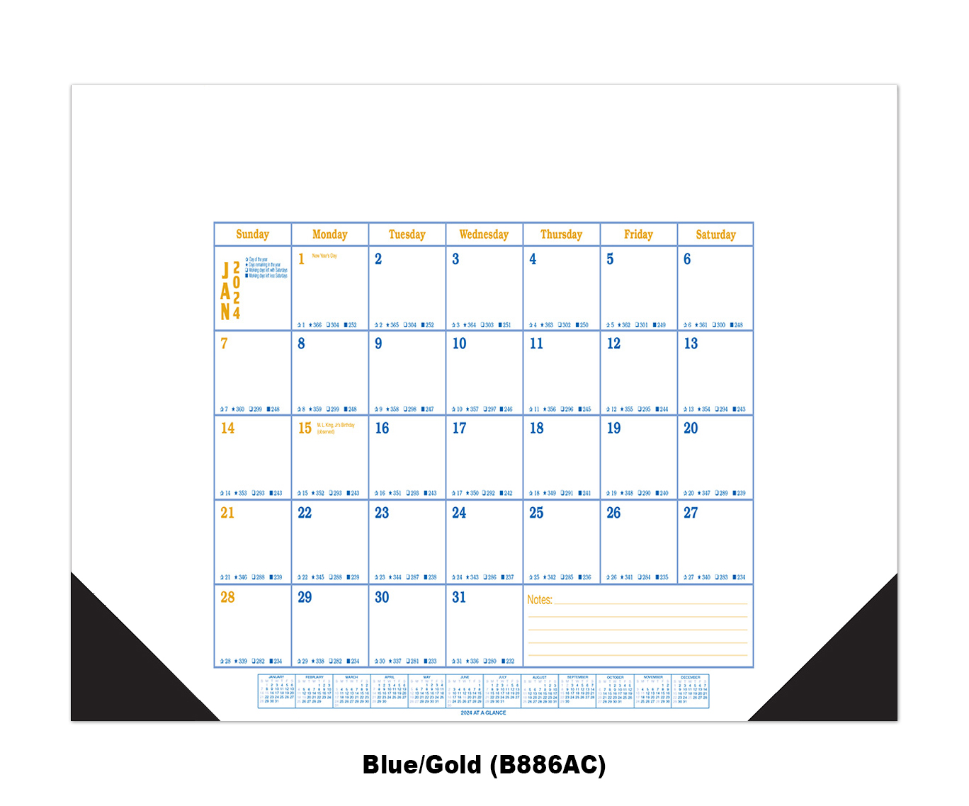 Jumbo Desk Pad Calendar, Style C (Small Date Grid, Top + 2 Side Ads) w ...