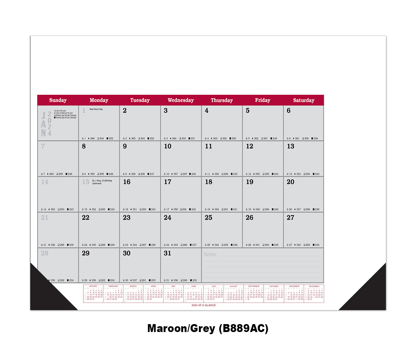 Jumbo Desk Pad Calendar Style B (Date Grid with Side Notes Area Top