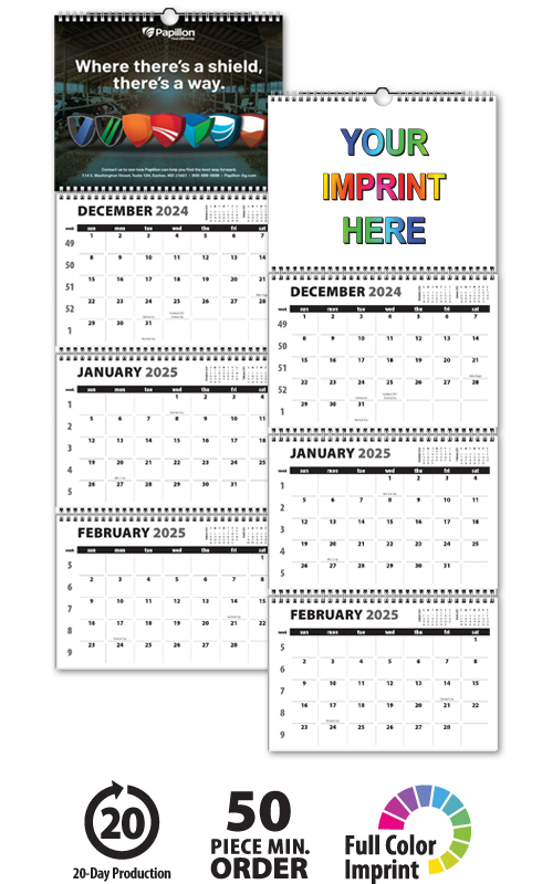 Single Photo, 3-Month/4-Panel Wall Calendar | ValueCalendars.com