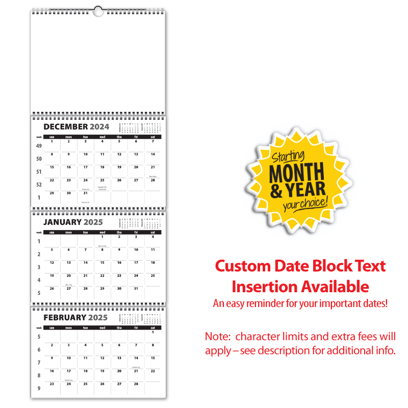 Single Photo, 3-Month/4-Panel Wall Calendar | ValueCalendars.com