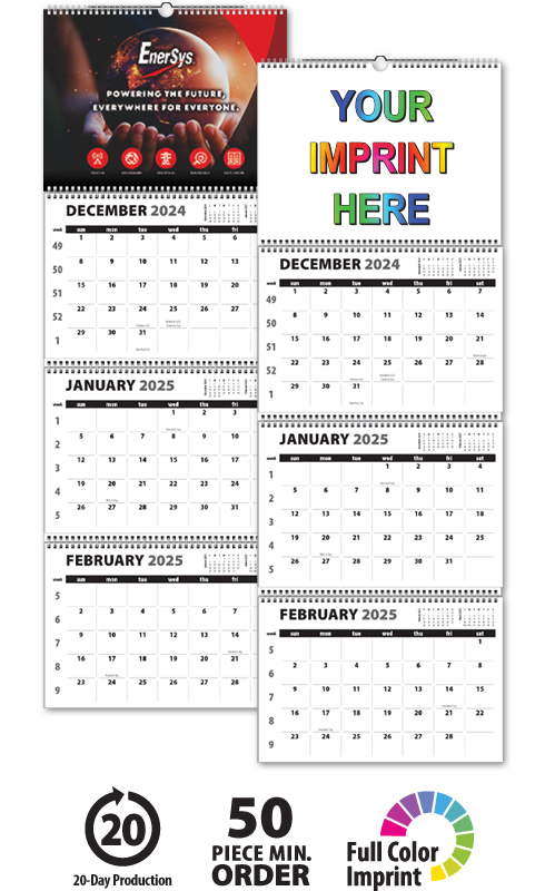3-Month/4-Panel Jumbo Single Photo Wall Calendar | ValueCalendars.com