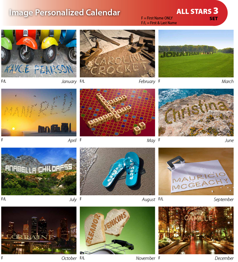 2020 Image Personalized, Wall Calendar 11" x 17"; 8.5" x 11" (Closed