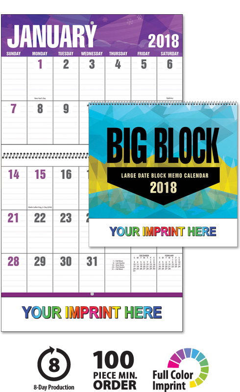 2018 Big Block Planner Spiral Calendar | 10-1/2
