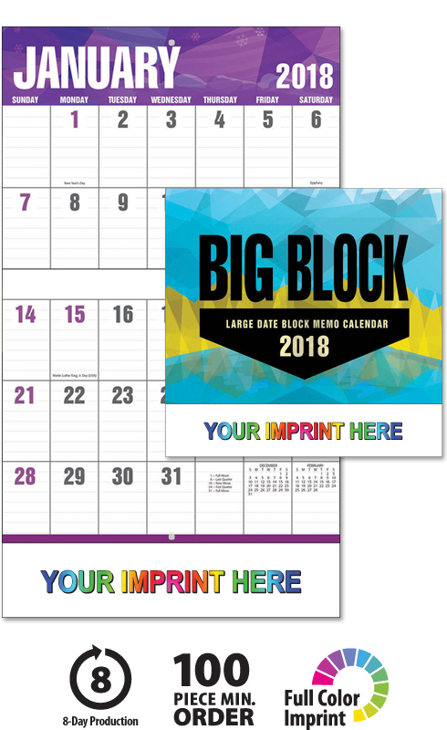 2018 Big Block Planner Calendar | 10-1/2
