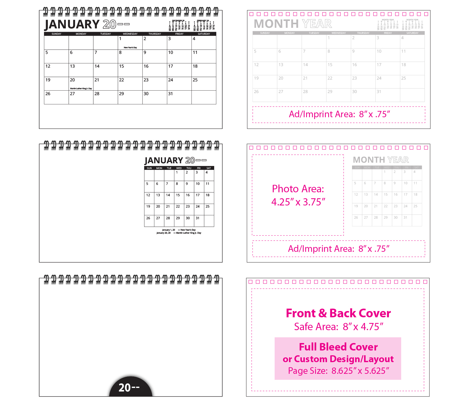 Custom Desk Tent Calendar (8.5x5.5, 12Sheet)