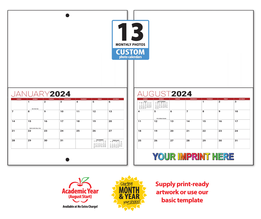 Custom Stapled Mini Wall Calendar (8.5x11, 13Month)