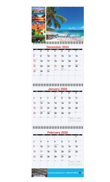 Single Image 3-Month View Wall Calendar with Drop-Ad | ValueCalendars.com