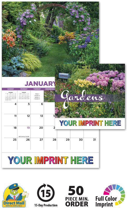 2025 Gardens Promotional Wall Calendar  10-7/8" x 18" Staple Bound; Drop Ad Imprint Advertising 