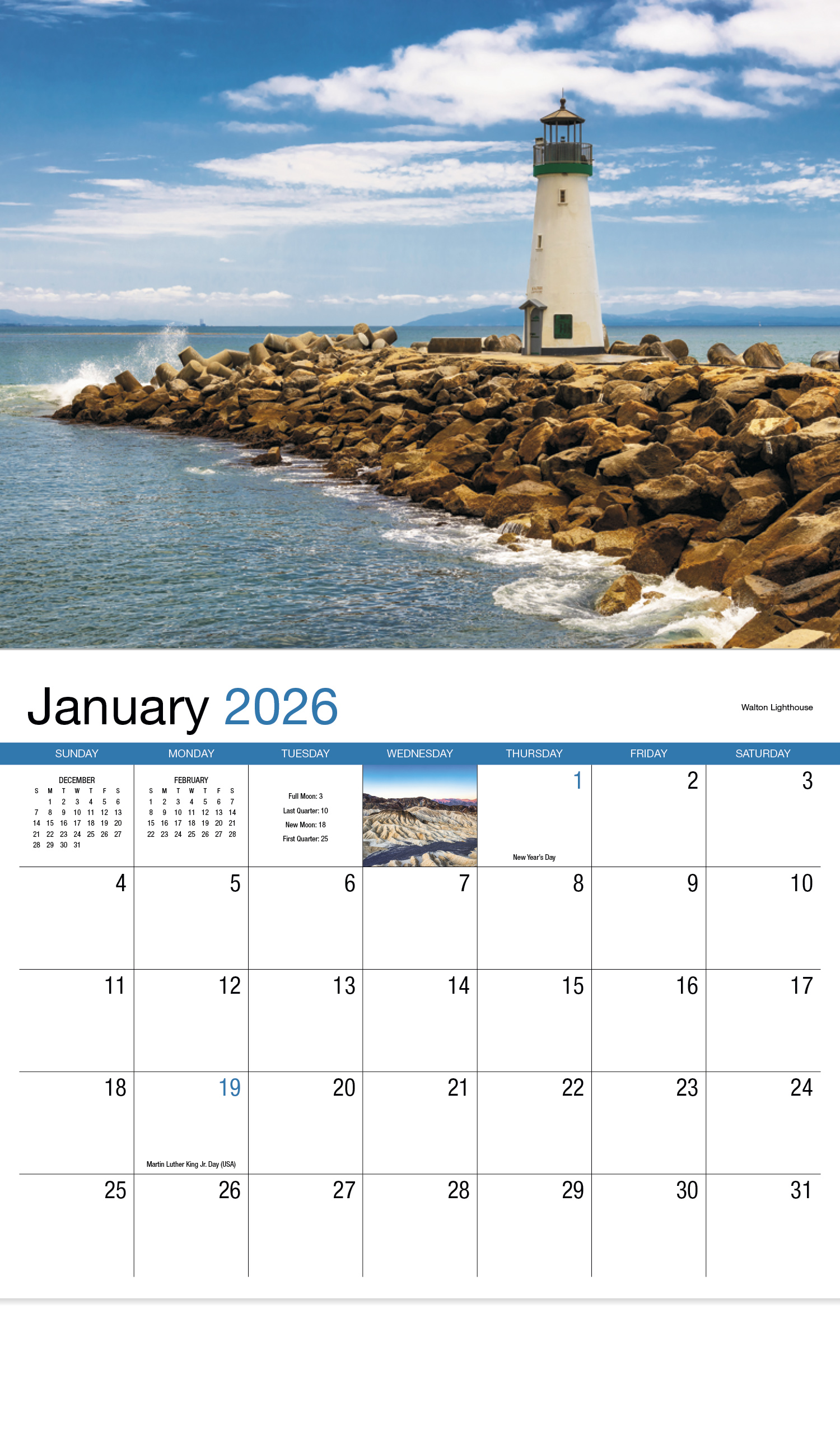 2025 California Promotional Wall Calendar  10-7/8" x 18" Staple Bound; Drop Ad Imprint Wall 