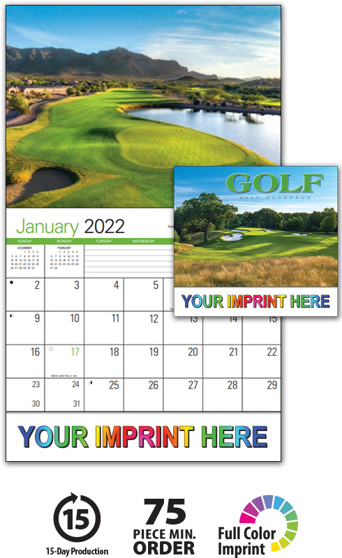 2021 Golf Calendar | 10-7/8" x 18" Staple Bound; Drop Ad Imprint