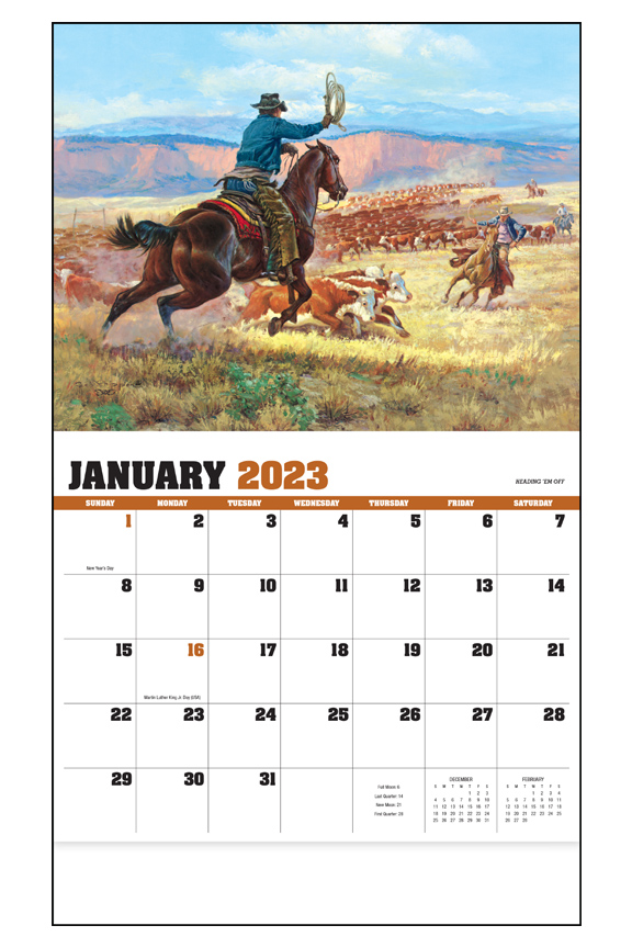 2023 Wild West Promotional Wall Calendar 107/8" x 18" Staple Bound