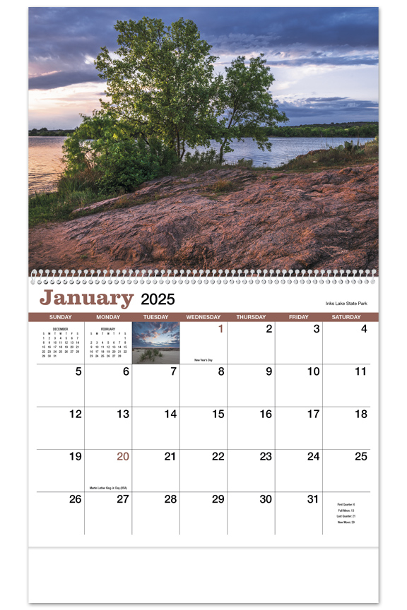 2024 Texas (Spiral) Wall Calendar 107/8" x 18" Custom Imprinted