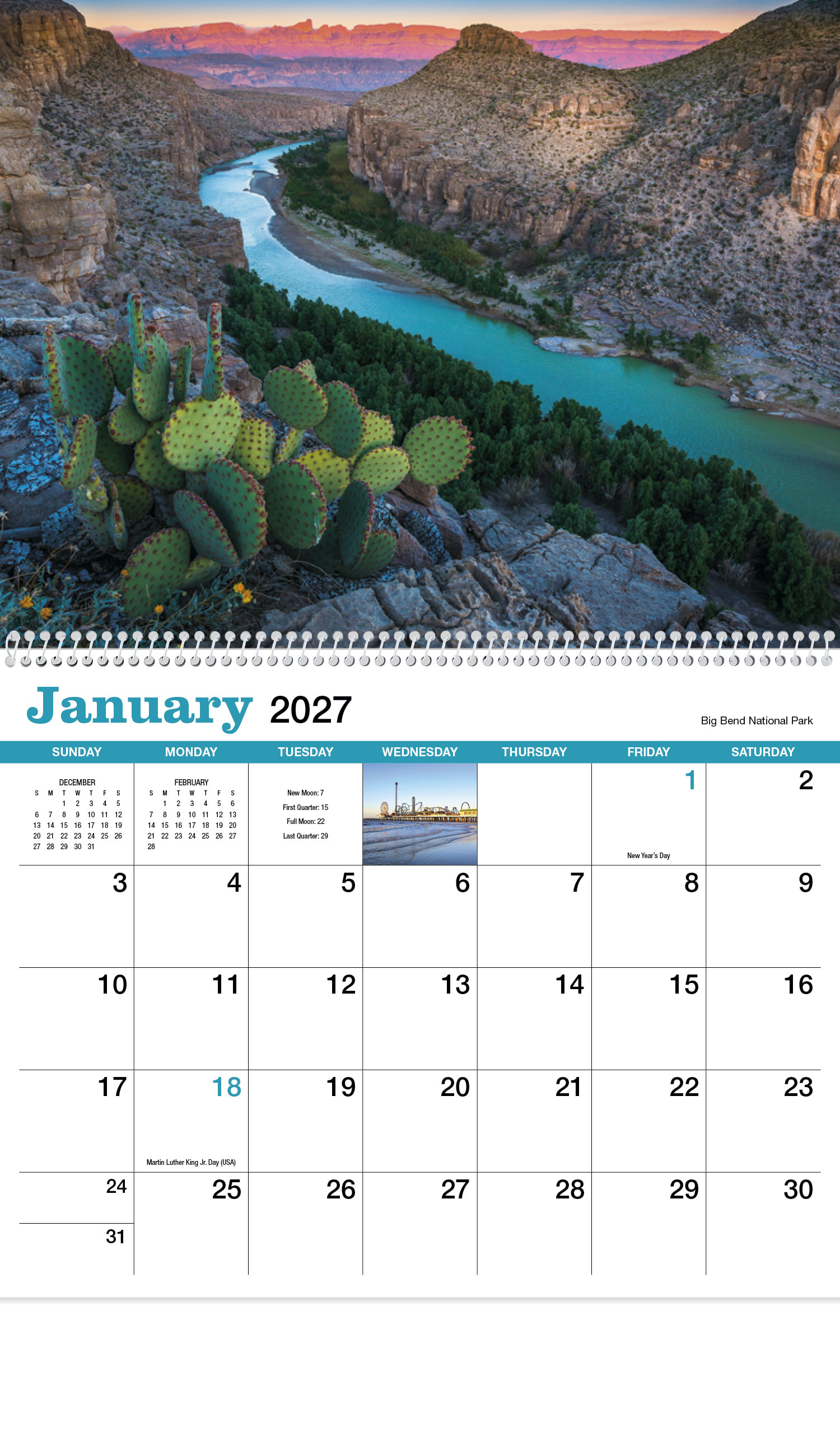 2024 Texas Spiral Wall Calendar 10 7 8 X 18 Custom Imprinted Promotional Spiral Bound
