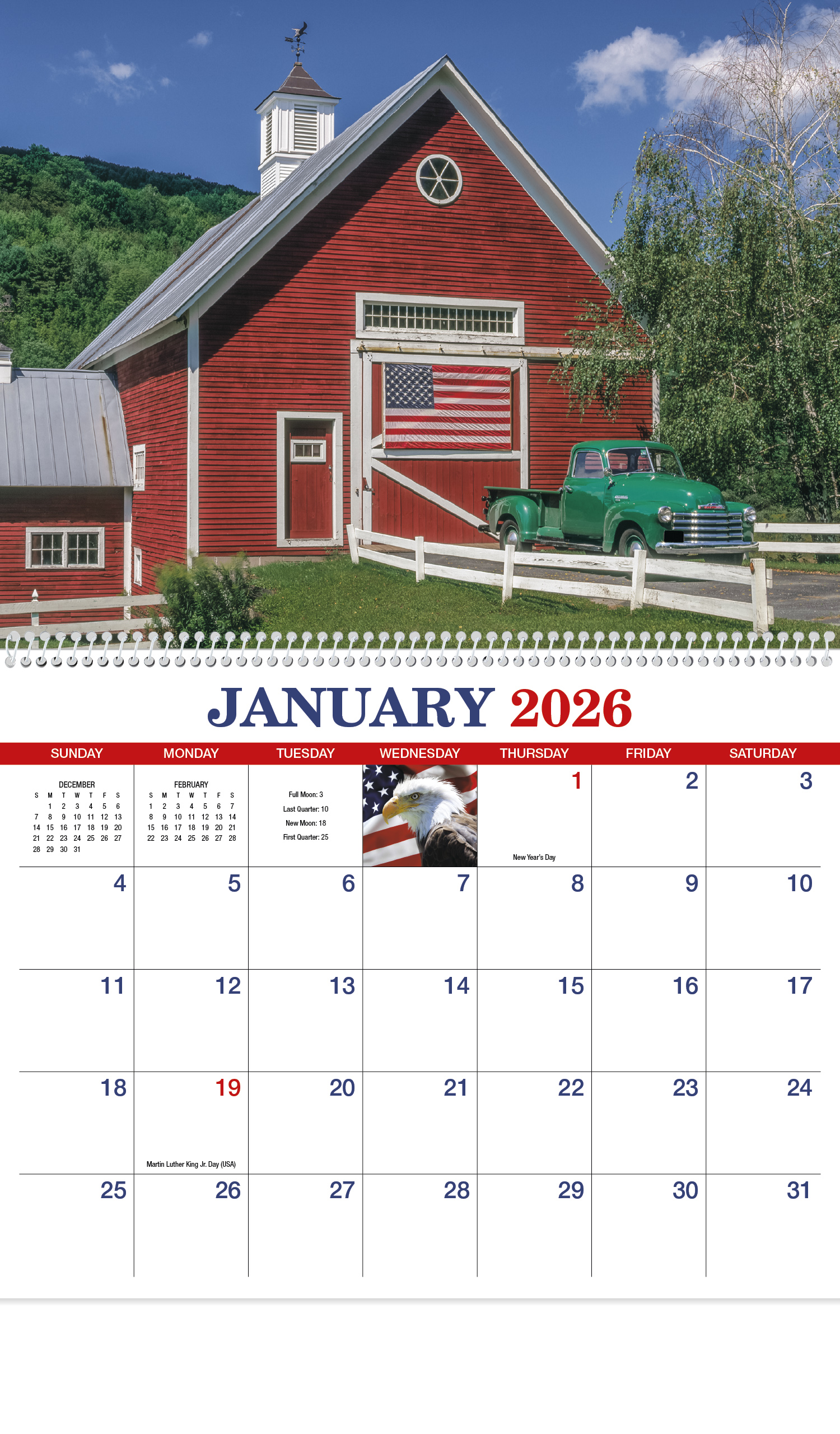 2025 Patriotic America (Spiral) Wall Calendar 107/8" x 18" Custom