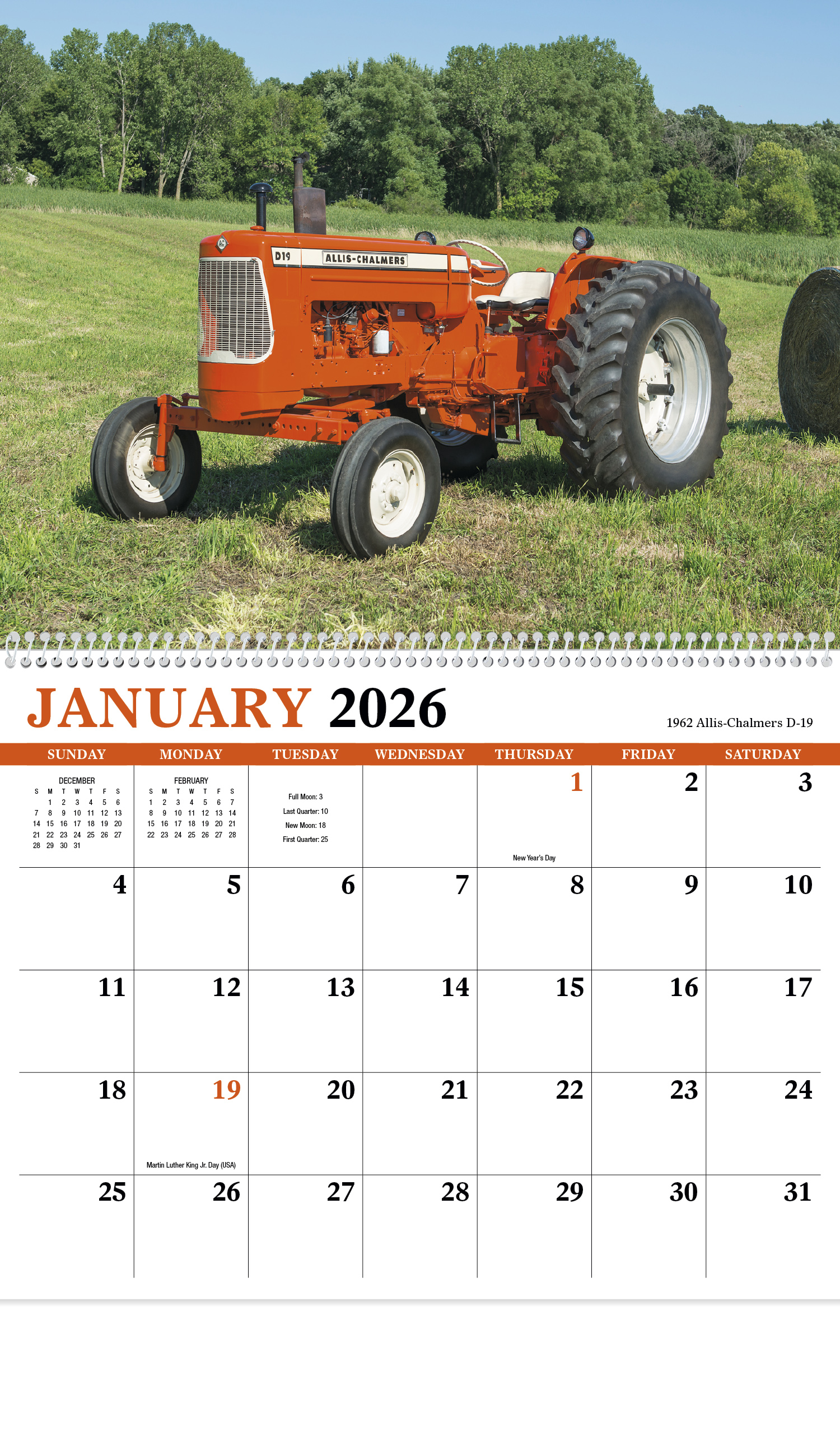 2026 Legendary Tractors (Spiral) Wall Calendar 107/8" x 18