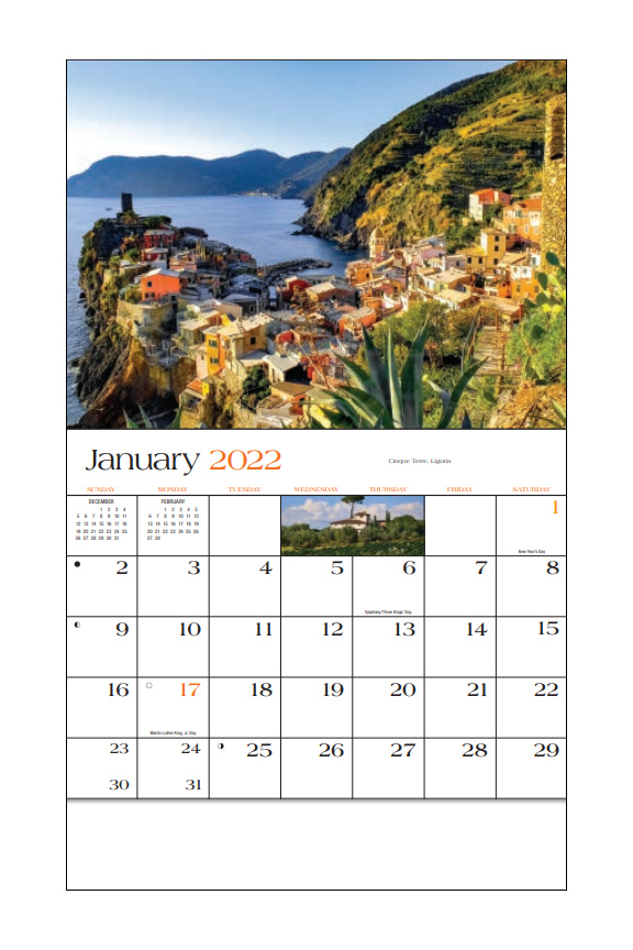2022 Italy Promotional Wall Calendar 107/8" x 18" Staple Bound; Drop