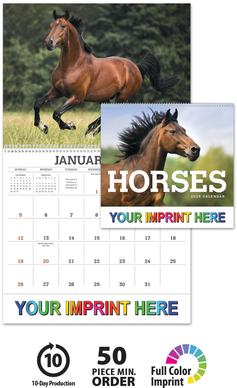 2024 Horses Calendar | 11" X 19" Imprinted Spiral Bound; Drop Ad