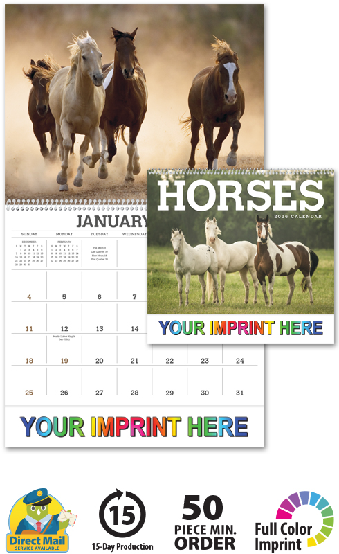 2024 Horses Calendar | 11" X 19" Imprinted Spiral Bound; Drop Ad