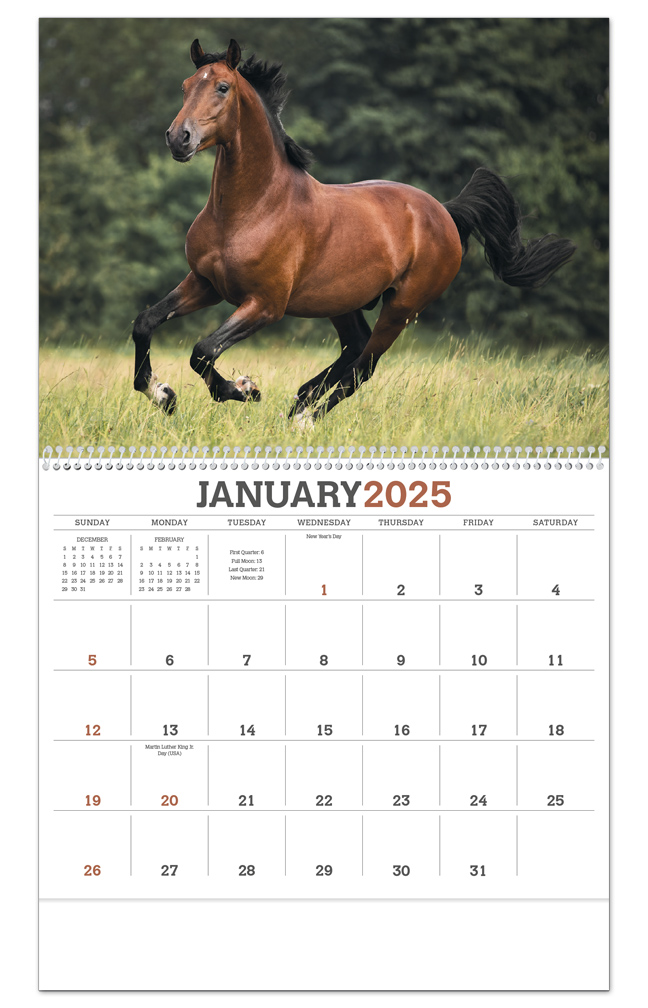 2024 Horses Calendar | 11" X 19" Imprinted Spiral Bound; Drop Ad