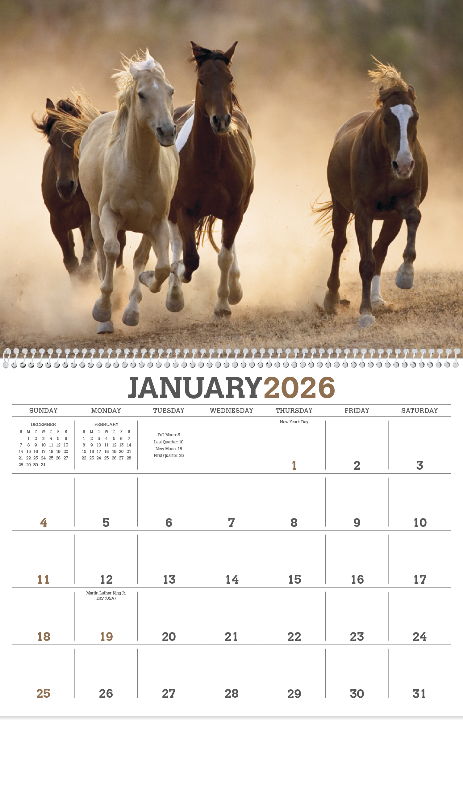 2024 Horses Calendar | 11" X 19" Imprinted Spiral Bound; Drop Ad