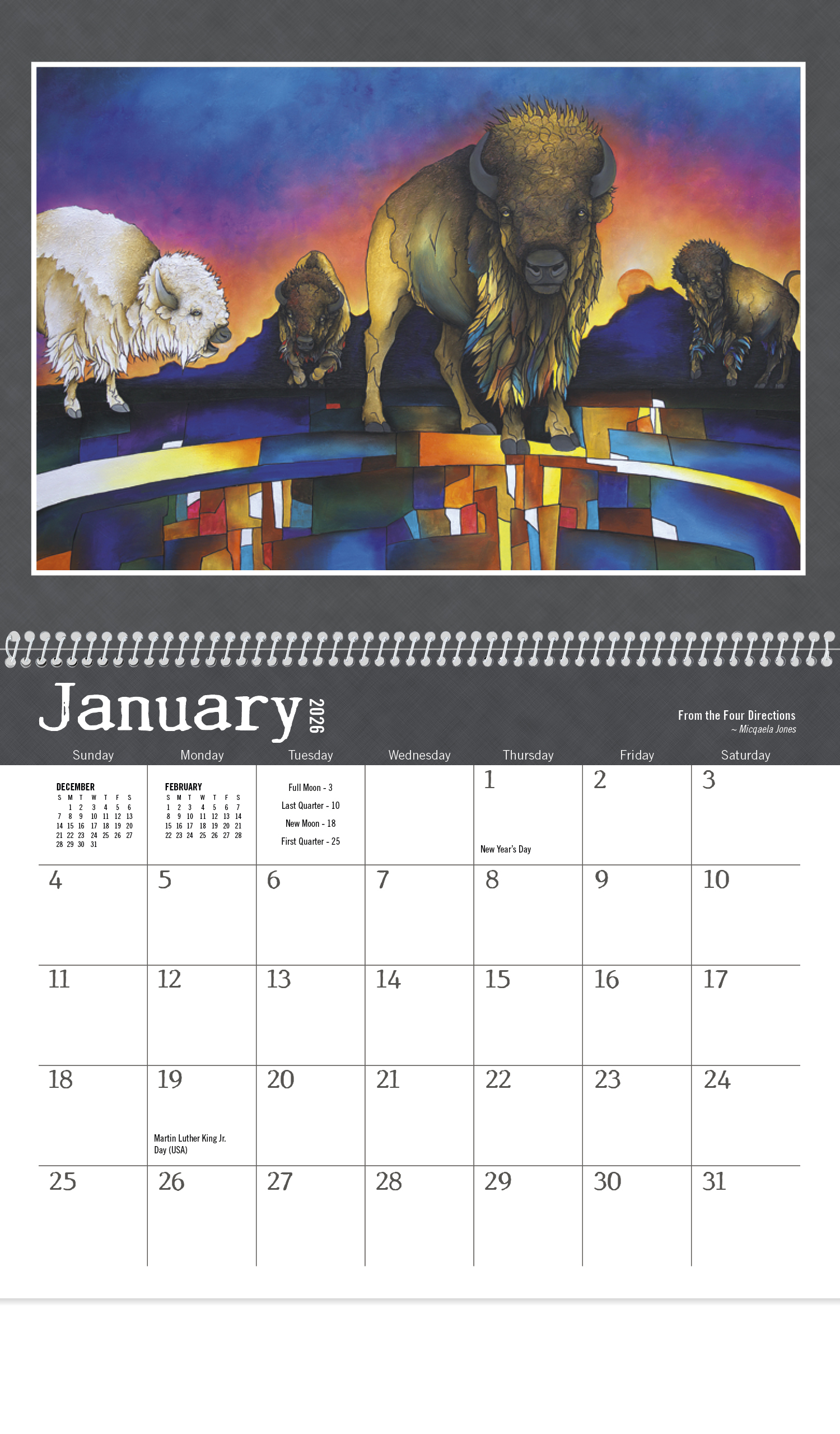 2024 Native American Art Calendar 11" X 19" Imprinted Spiral Bound