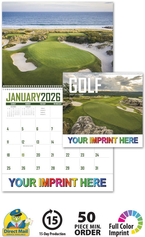 2024 Golf Calendar | 11" X 19" Imprinted Spiral Bound; Drop Ad Imprint