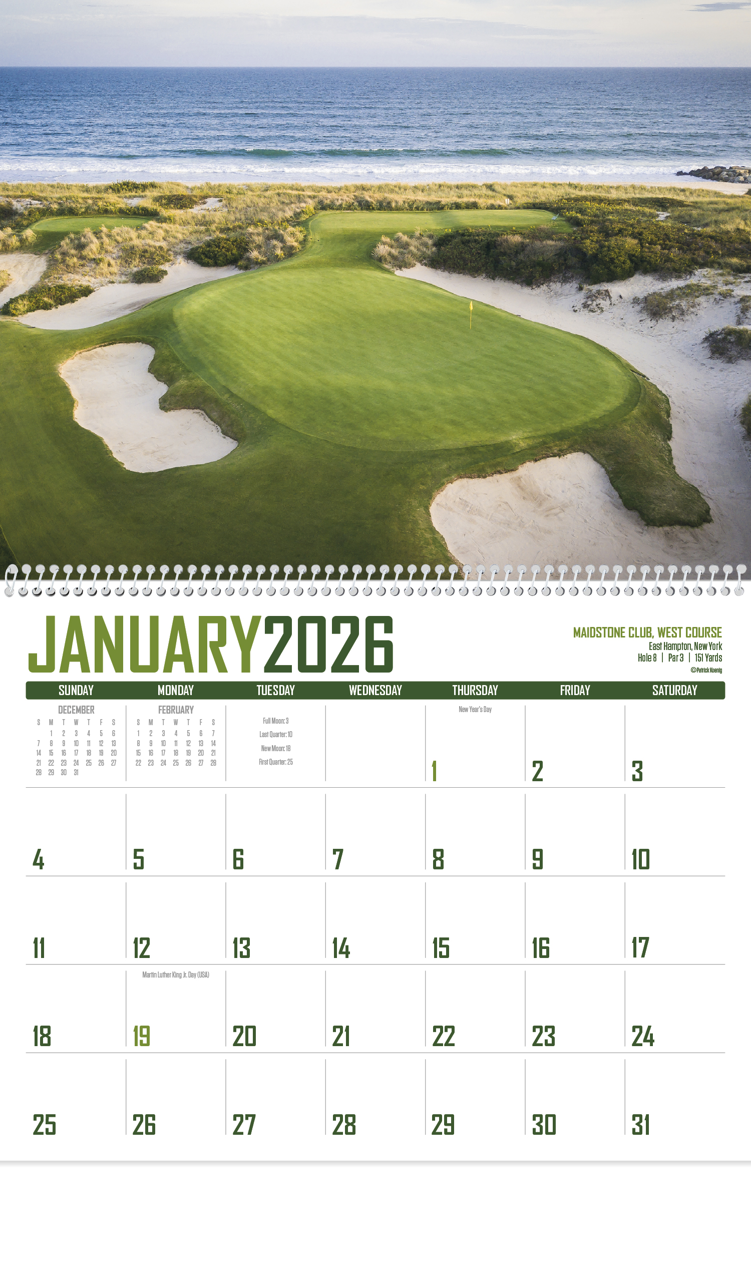 2024 Golf Calendar 11" X 19" Imprinted Spiral Bound; Drop Ad Imprint