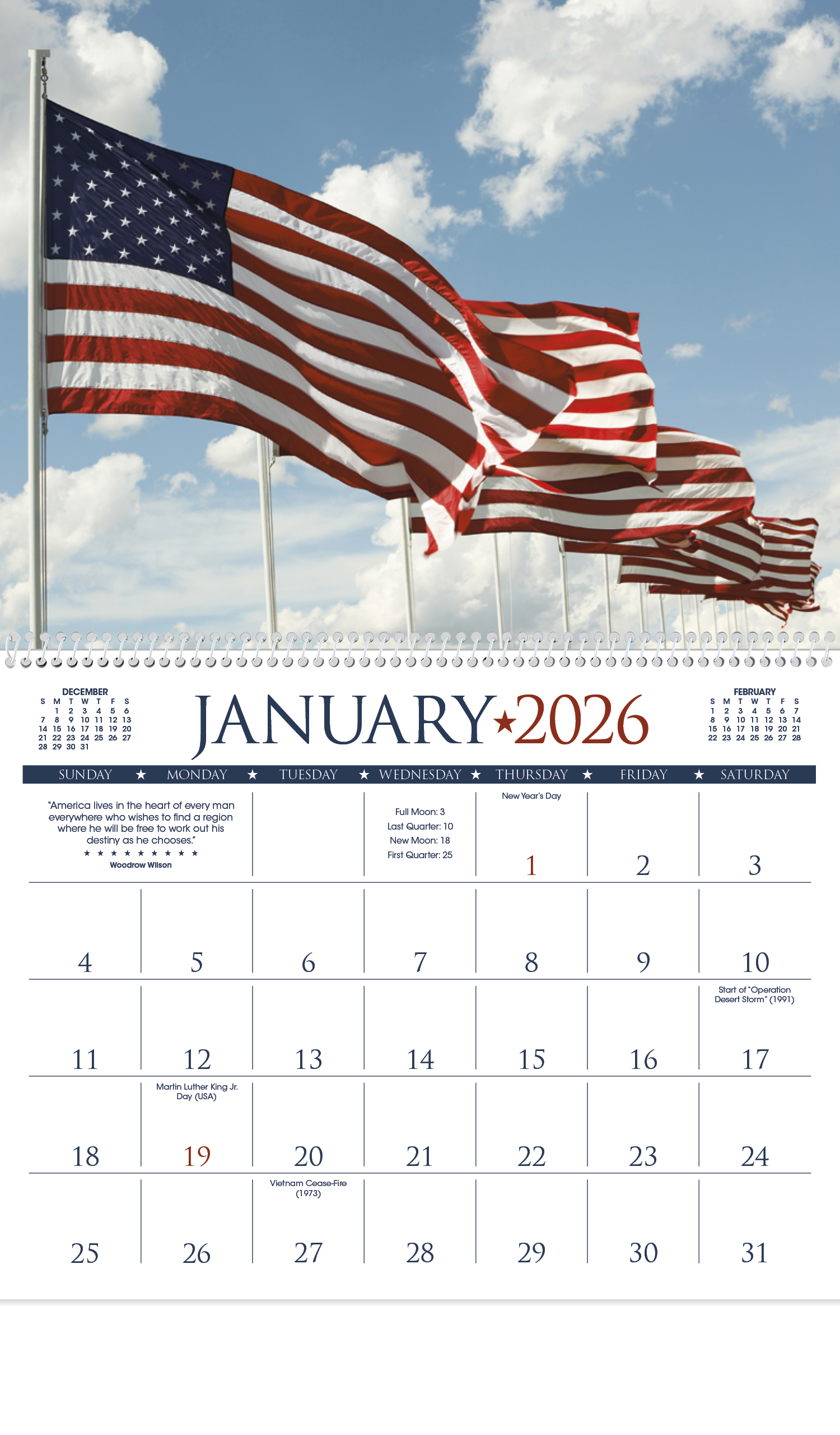 2024 I Love America Calendar | 11" X 19" Imprinted Spiral Bound; Drop
