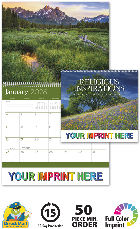 2025 Religious Inspirations Calendar  11" X 19" Imprinted Spiral Bound; Drop Ad Imprint Calendars