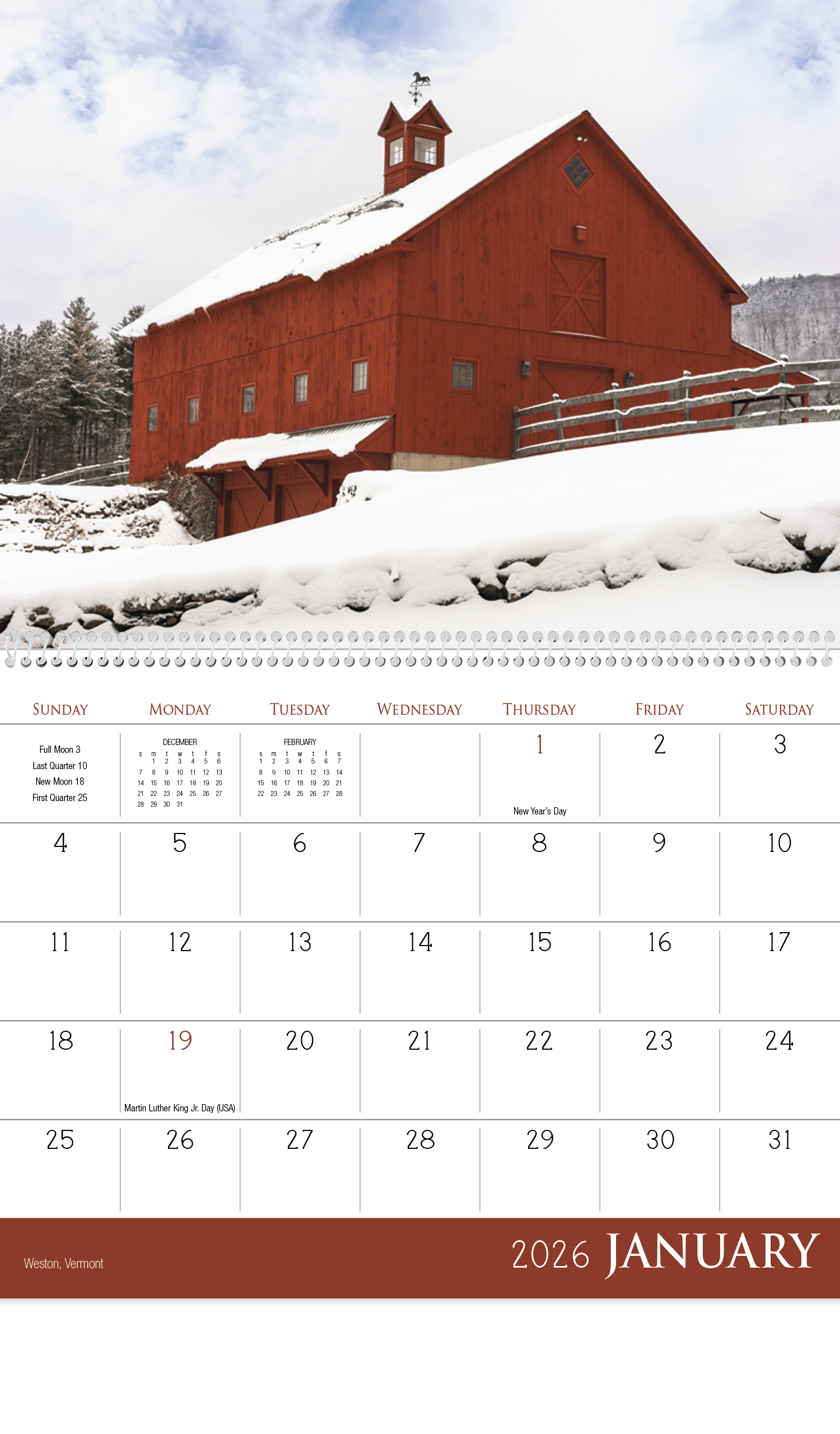 2024 Barns Calendar 11 X 19 Imprinted Spiral Bound Drop Ad Imprint