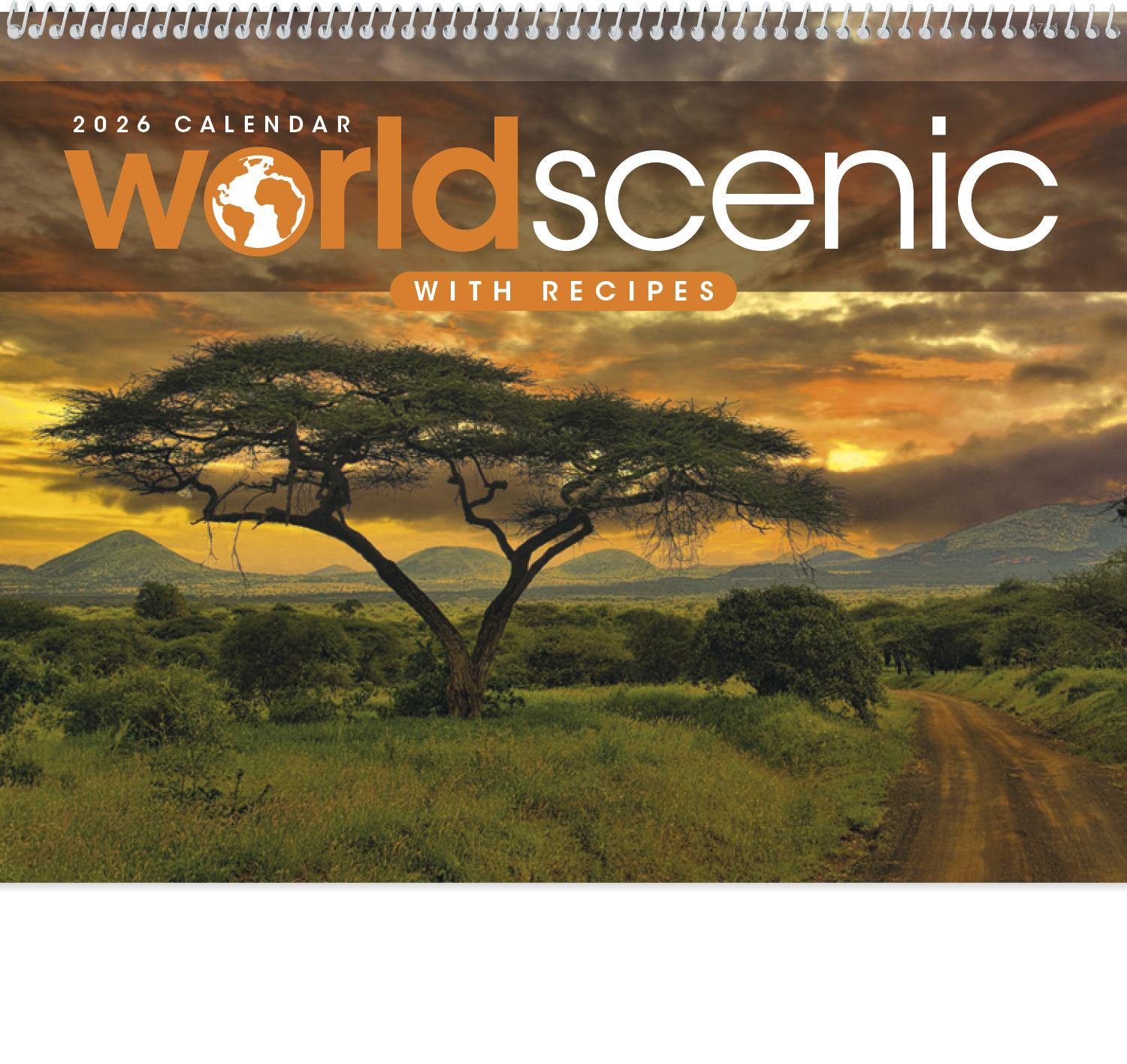 2026 World Scenes with Recipe Calendars 11" X 19" Imprinted Spiral