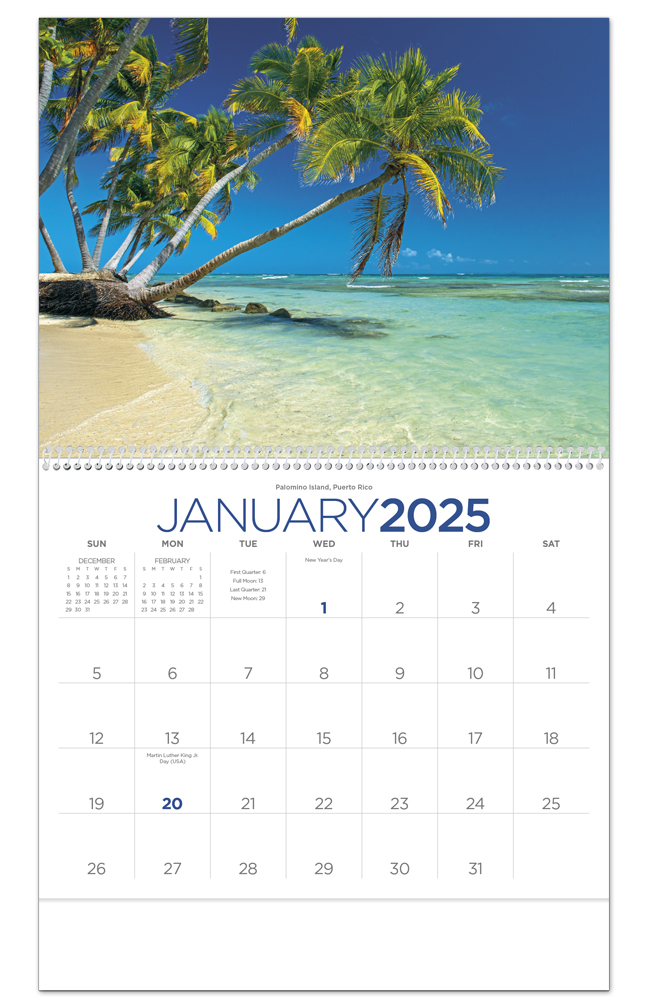 2024 Beaches Calendar 11" X 19" Imprinted Spiral Bound; Drop Ad