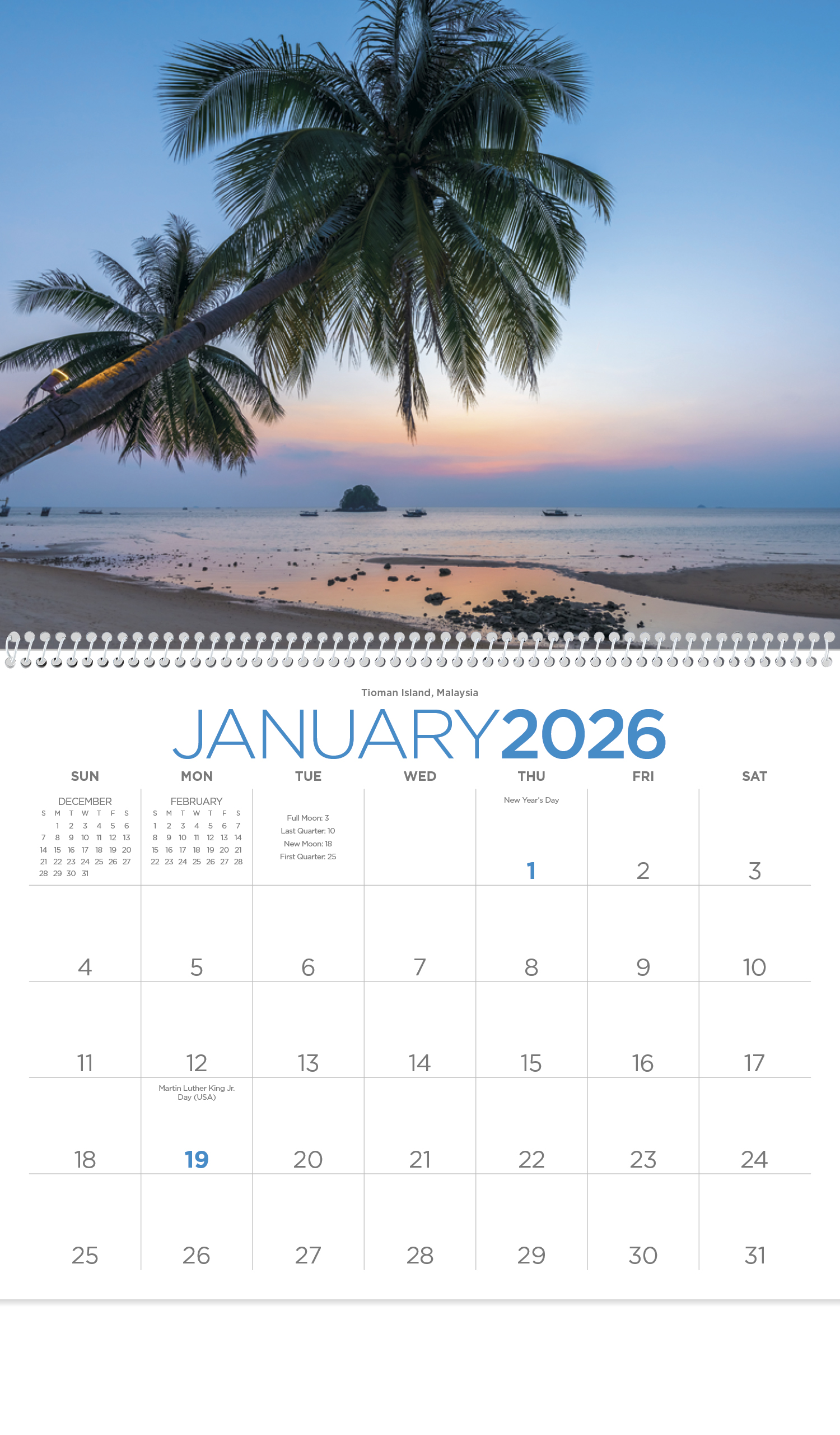 2024 Beaches Calendar 11" X 19" Imprinted Spiral Bound; Drop Ad