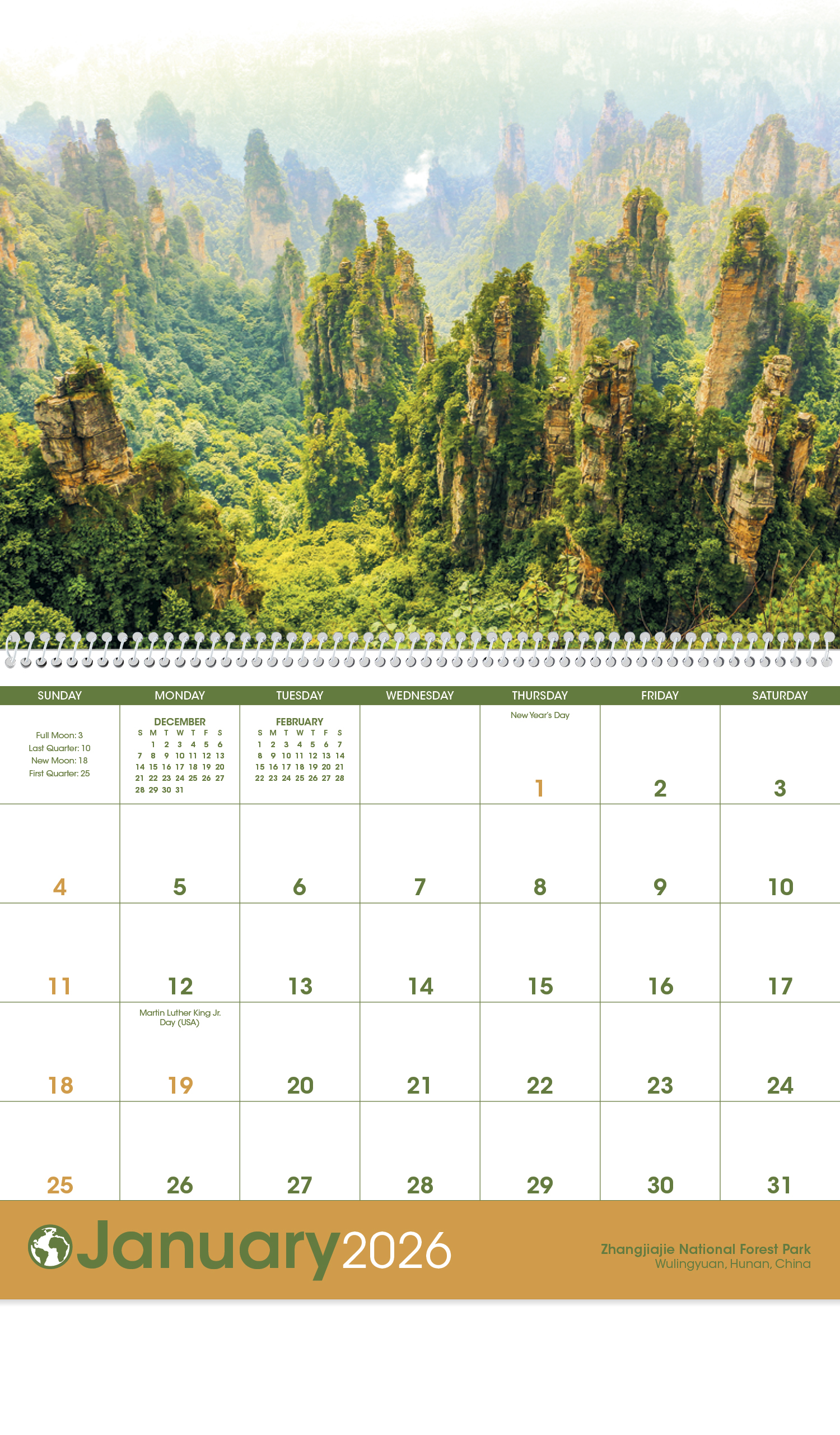 2025 World Scenic Calendar (1712) 11" X 19" Imprinted Spiral Bound