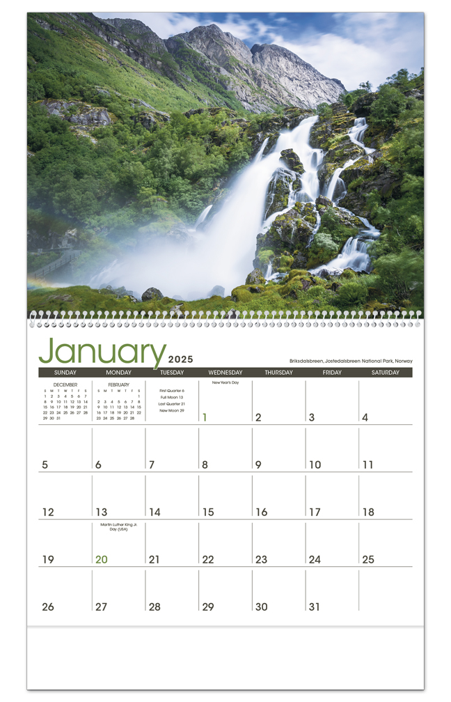 2022 Waterfalls Calendar 11" X 19" Imprinted Spiral Bound; Drop Ad