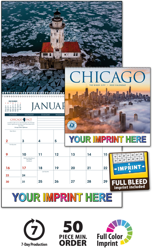 2022 Chicago Calendar | 11" X 19" Imprinted Spiral Bound; Drop Ad