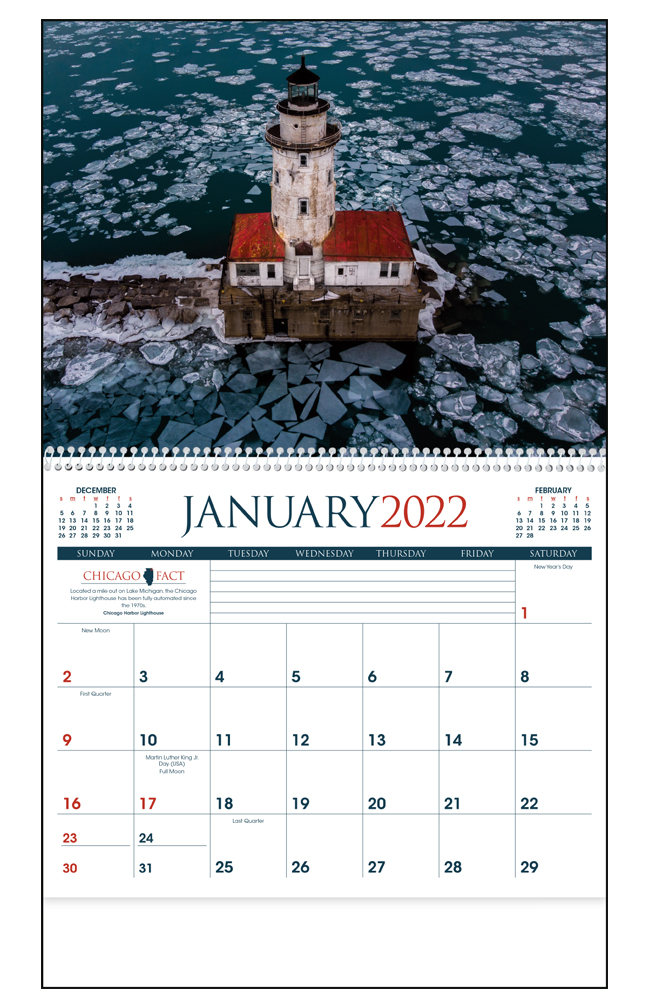 2022 Chicago Calendar | 11" X 19" Imprinted Spiral Bound; Drop Ad