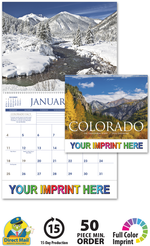 2023 Colorado Calendar | 11" X 19" Imprinted Spiral Bound; Drop Ad
